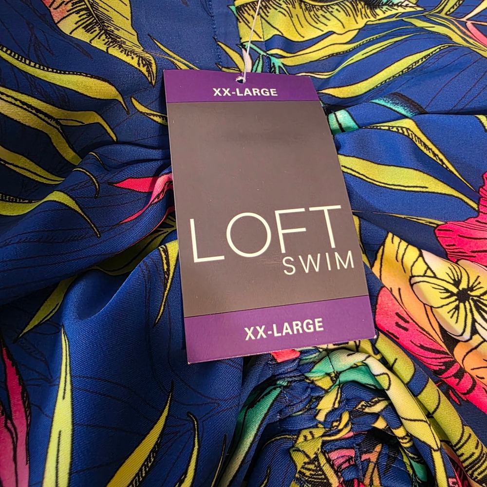 Loft Swim Blue Tropical Floral Ruched One Piece Swimsuit XXL NWT - Picture 2 of 8